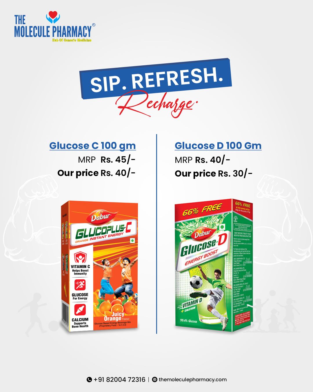 Beat the summer heat with Glucose C & D—an instant energy boost at unbeatable prices! Get Glucose C (100g) for Rs 40 (MRP Rs 45) and Glucose D (100g) for Rs 30 (MRP Rs 45). Stock up now!
.
📞 Contact: +91 82004 72316
Location: https://themoleculepharmacy.com/store-locator/
Website: https://themoleculepharmacy.com/
.
.
.
#MoleculePharmacy #HealthIsWealth #AffordableHealth #GenericMedications #QualityCare #WellBeing #TrustedPharmacy #HealthCareSolutions #PatientCare #HealthyLiving #AffordableSolutions #HealthJourney #PharmacyExperts #BetterHealth #GenericDrugs #HealthSolutions #CustomerCare #PharmacyLife #Medicine #PainRelief #PeriodSupport #TranexamicAcid #MefenamicAcid #ExperienceMatters #PharmacyNearYou #TrustedHealthcare #SummerEssentials