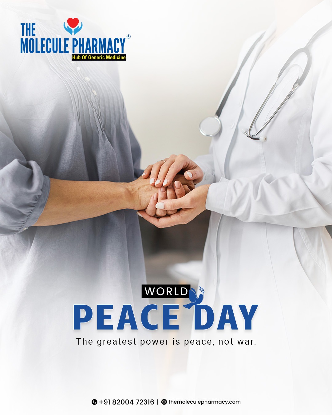 This World Peace Day, let’s heal divisions, spread love, and create a world where wellness and peace go hand in hand. 💙🌿
.
📞 Contact: +91 82004 72316
Location: https://themoleculepharmacy.com/store-locator/
Website: https://themoleculepharmacy.com/
.
.
.
#MoleculePharmacy #HealthIsWealth #AffordableHealth #GenericMedications #QualityCare #WellBeing #TrustedPharmacy #HealthCareSolutions #PatientCare #HealthyLiving #AffordableSolutions #HealthJourney #PharmacyExperts #BetterHealth #worldpeaceday