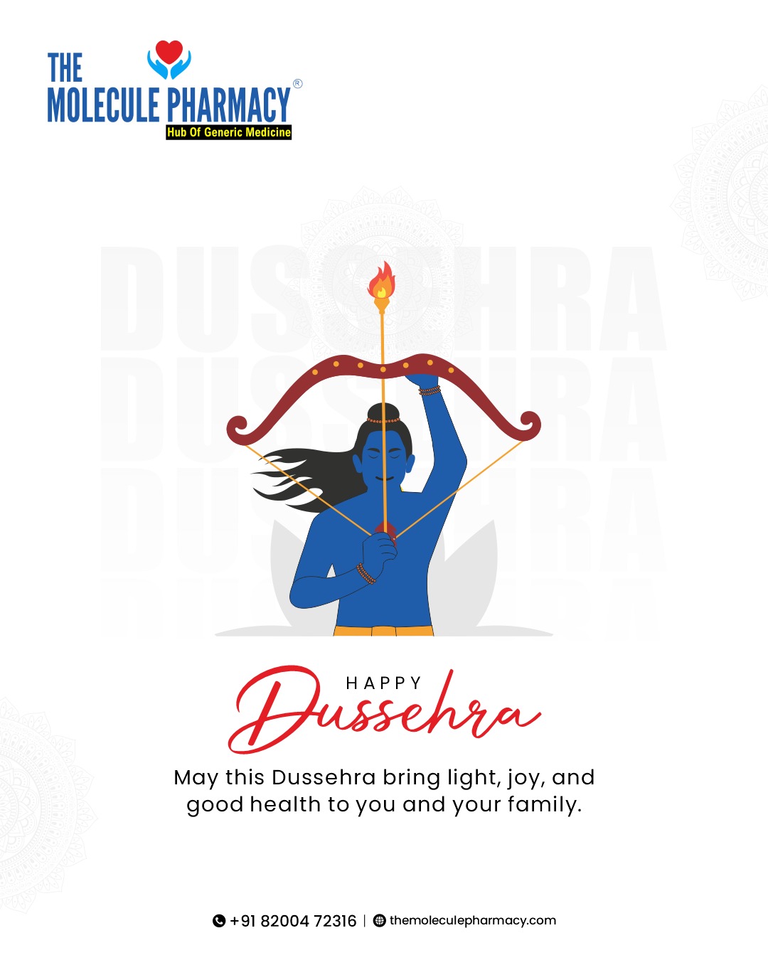 Light up your life with joy, strength, and good health this festive season. Molecule Pharmacy wishes you a Happy Dussehra!
.
📞 Contact: +91 82004 72316
Location: https://themoleculepharmacy.com/store-locator/
Website: https://themoleculepharmacy.com/
.
.
.
#MoleculePharmacy #HealthIsWealth #AffordableHealth #GenericMedications #QualityCare #WellBeing #TrustedPharmacy #HealthCareSolutions #PatientCare #HealthyLiving #AffordableSolutions #HealthJourney #PharmacyExperts #BetterHealth #Dussehra2025
