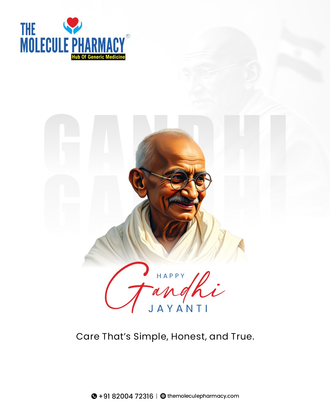 On Gandhi Jayanti, we honor Bapu’s legacy with care that’s simple, honest, and true — just like health should be.
.
📞 Contact: +91 82004 72316
Location: https://themoleculepharmacy.com/store-locator/
Website: https://themoleculepharmacy.com/
.
.
.
#MoleculePharmacy #HealthIsWealth #AffordableHealth #GenericMedications #QualityCare #WellBeing #TrustedPharmacy #HealthCareSolutions #PatientCare #HealthyLiving #AffordableSolutions #HealthJourney #PharmacyExperts #BetterHealth #gandhijayanti