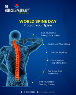 On World Spine Day, we remind you that your back is the pillar of your life. Committing to small habits—like exercising regularly, cutting down sitting time, and finding a proper sleeping position—makes a world of difference. 
 .
.
📞 Contact: +91 82004 72316
Location: https://themoleculepharmacy.com/store-locator/
Website: https://themoleculepharmacy.com/
.
.
.
#MoleculePharmacy #HealthIsWealth #AffordableHealth #GenericMedications #QualityCare #worldsspineday