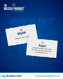Don’t believe the myths, generics are just as safe and effective as branded medicines. 
.
.
Contact: +91 82004 72316
Location: https://themoleculepharmacy.com/store-locator/
Website: https://themoleculepharmacy.com/
.
#MoleculePharmacy #GenericMedicine #MythVsFact