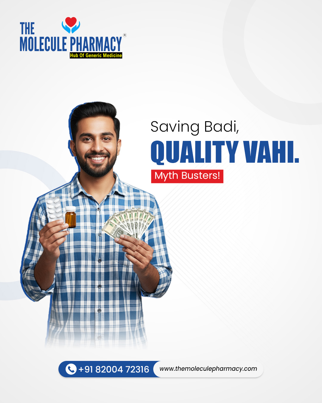 Myth: Generic meds are low quality. 
Reality: Same active ingredients, same efficacy, just a lower price tag! We’re here to give you the facts. Smart Choice Banao.
.
Contact: +91 82004 72316
Location: https://themoleculepharmacy.com/store-locator/
Website: https://themoleculepharmacy.com/
.
#HeartHealth  #LowSodiumDiet #StressRelief #HealthyHeart #WellnessJourney #fearlessresolve #SmartSavings