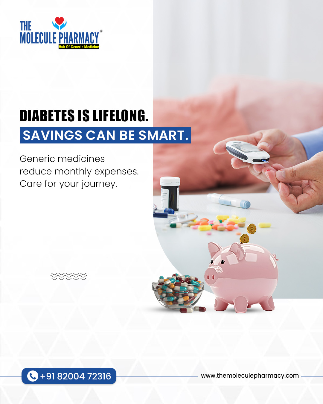Diabetes is lifelong.
Smart choices make it easier.
Go generic.
.
.
Contact: +91 82004 72316
Location: https://themoleculepharmacy.com/store-locator/
Website: https://themoleculepharmacy.com/
.
#AffordableHealth #GenericMedicines #SmartChoices #HealthcareForAll #HealthMatters #QualityCare #MedicinesThatWork #AffordableMedicines #BetterHealth #HealthcareSavings #themoleculepharmacy