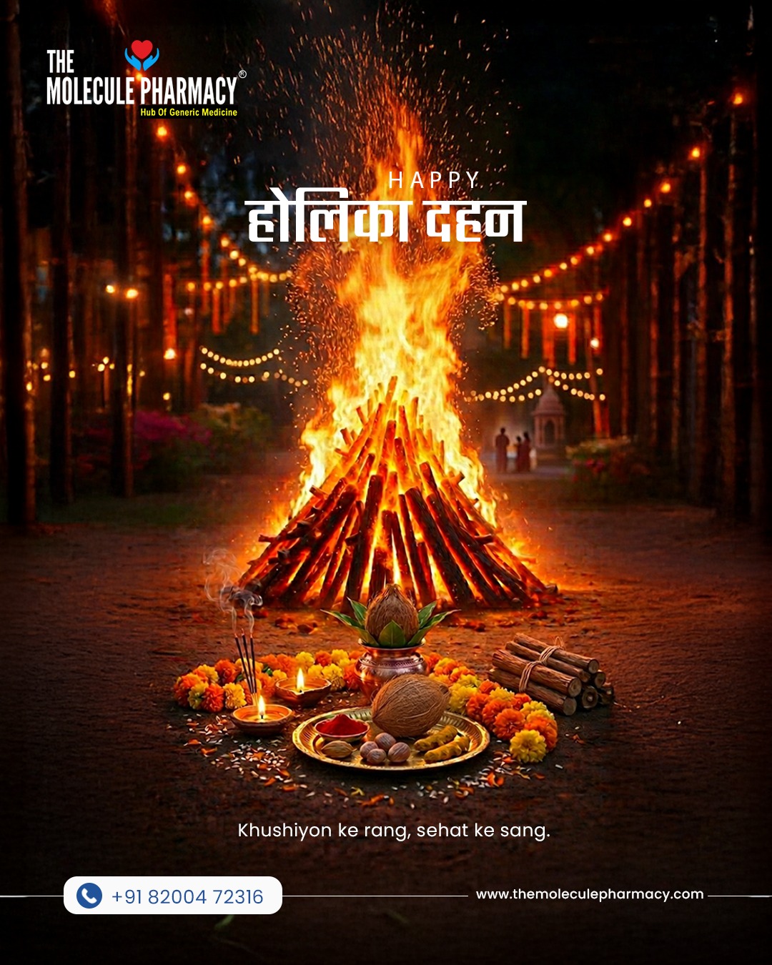 As the Holika burns tonight, may it take away illness, negativity & stress — and bring health, happiness, and protection to your family.
.
#moleculepharmacy #holikadahan