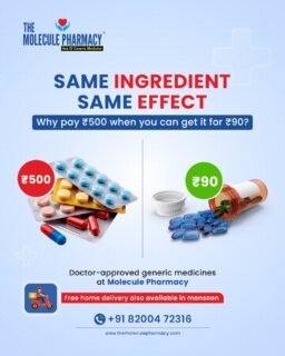 Kya aap jaante hain? 🤔
.
Branded aur generic medicine mein SAME salt hota hai, SAME effect deta hai  bas naam aur price ka farak hota hai.
.
Molecule Pharmacy par har mahine families ₹2000–₹5000 tak bachate hain bina compromise ke. ✅
.
Apni prescription leke aaiye, hum aapko same salt ka affordable option dikhayenge.
.
Visit The Molecule Pharmacy today.
.
Contact: +91 82004 72316
.
Location: https://themoleculepharmacy.com/store-locator/
.
Website: https://themoleculepharmacy.com/

#GenericVsBranded #SaveOnMedicines #JanAushadhi #AffordableMedicine #MoleculePharmacy