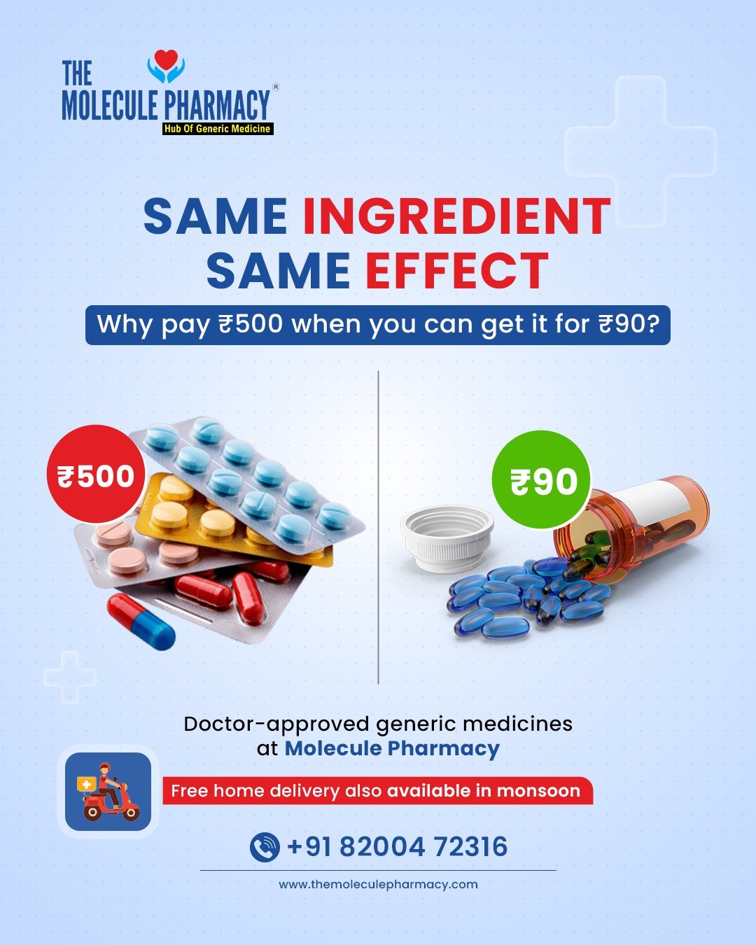 Kya aap jaante hain? 🤔
.
Branded aur generic medicine mein SAME salt hota hai, SAME effect deta hai  bas naam aur price ka farak hota hai.
.
Molecule Pharmacy par har mahine families ₹2000–₹5000 tak bachate hain bina compromise ke. ✅
.
Apni prescription leke aaiye, hum aapko same salt ka affordable option dikhayenge.
.
Visit The Molecule Pharmacy today.
.
Contact: +91 82004 72316
.
Location: https://themoleculepharmacy.com/store-locator/
.
Website: https://themoleculepharmacy.com/

#GenericVsBranded #SaveOnMedicines #JanAushadhi #AffordableMedicine #MoleculePharmacy