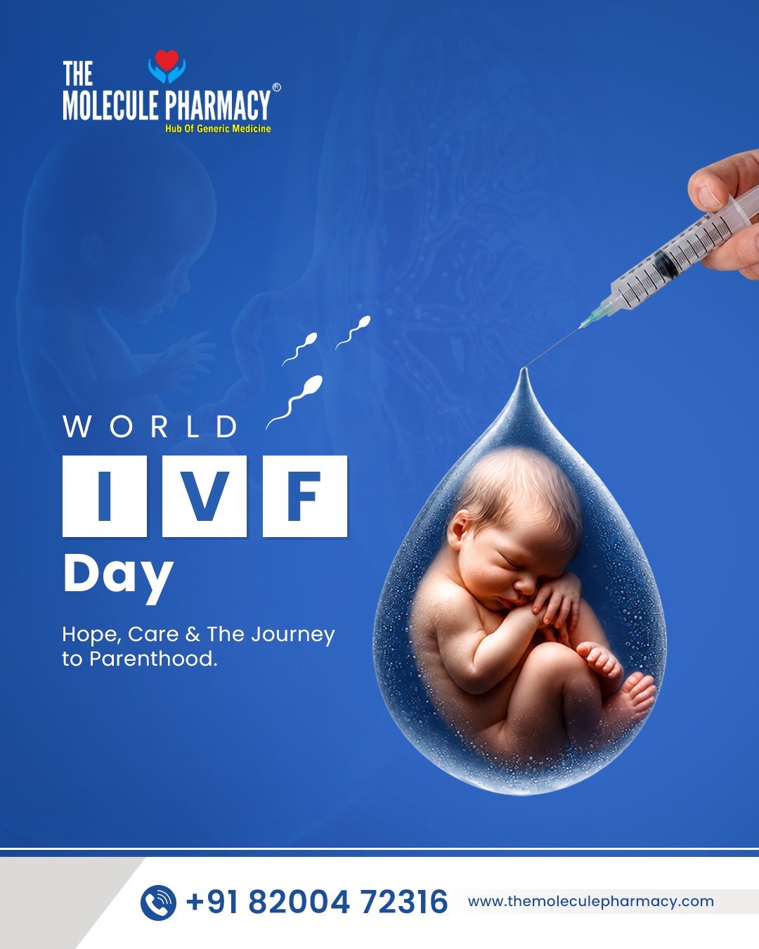 In 1978, Louise Brown — the world’s first IVF baby — proved that when science and hope come together, miracles can happen.
.
Today, millions of families are fulfilling their dream of parenthood through In Vitro Fertilization (IVF). 🤍
.
At Molecule Pharmacy, fertility medications, hormonal treatments, and supplements are available at generic prices  because the hope of having a baby should never be expensive.
.
Stay strong. Never lose hope. 🌸
.
Visit The Molecule Pharmacy today.
.
Contact: +91 82004 72316
.
Location: https://themoleculepharmacy.com/store-locator/
.
Website: https://themoleculepharmacy.com/

#WorldIVFDay #IVFJourney #FertilityAwareness #IVFSupport #MoleculePharmacy