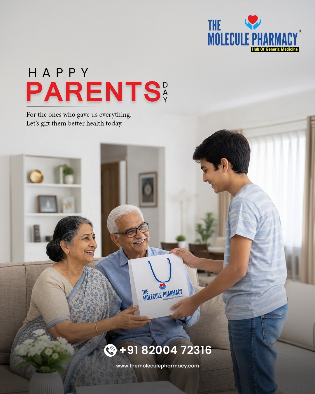 Parents gave us care, love, and support at every step.
.
This Parents’ Day, let’s care for their health with the right medicines, right guidance, and affordable generic options.
.
Because their health is our biggest responsibility. 🙏💚
.
Visit The Molecule Pharmacy today.
.
Contact: +91 82004 72316
.
Location: https://themoleculepharmacy.com/store-locator/
.
Website: https://themoleculepharmacy.com/

#ParentsDay #MoleculePharmacy #GenericMedicines #HealthCare #RightMedicine #AffordableCare #FamilyHealth