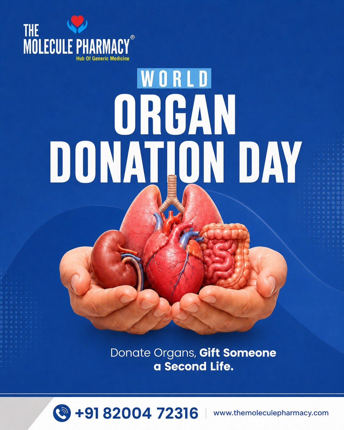 One decision can give someone the chance to live, dream, and smile again. 
.
This World Organ Donation Day, let’s spread awareness and inspire the gift of life. 💚

Pledge to donate and encourage others to do the same.
.
Visit The Molecule Pharmacy today.
.
Contact: +91 82004 72316
.
Location: https://themoleculepharmacy.com/store-locator/
.
Website: https://themoleculepharmacy.com/

#OrganDonationDay #GiftOfLife #DonateOrgans #HealthAwareness #MolecluePharmacy