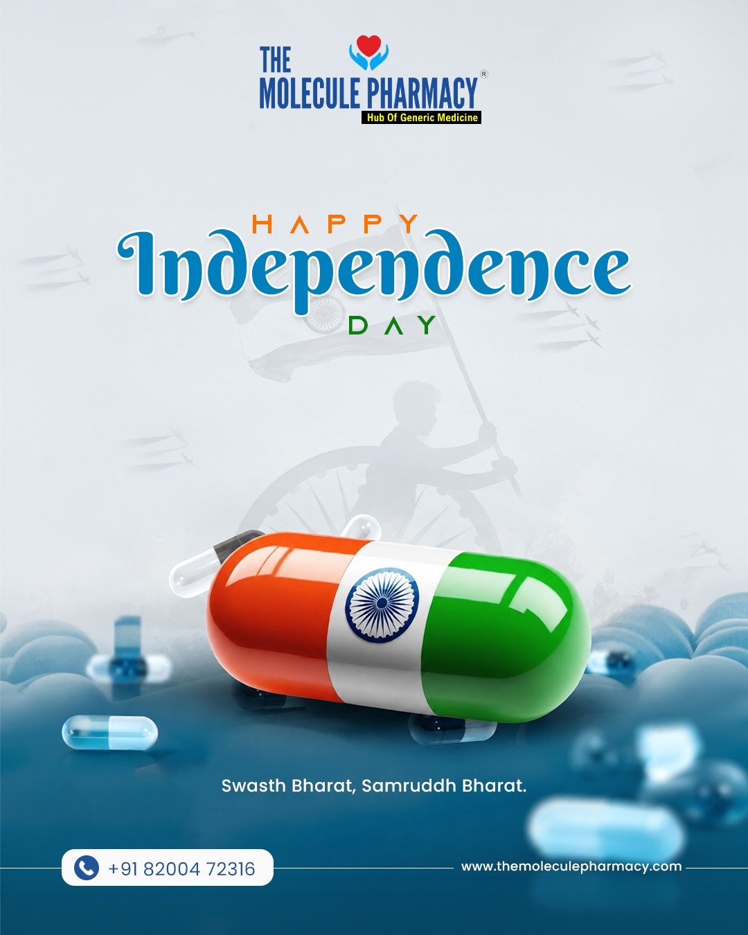 A healthy nation is the foundation of a stronger and more prosperous future. This Independence Day, let’s take a pledge towards better health, awareness, and responsible care. Choose better health with trusted guidance from Moleclue Pharmacy.

Visit The Molecule Pharmacy today.
.
Contact: +91 82004 72316
.
Location: https://themoleculepharmacy.com/store-locator/
.
Website: https://themoleculepharmacy.com/

#IndependenceDay #SwasthBharat #MolecluePharmacy #HealthyIndia #ProudIndian